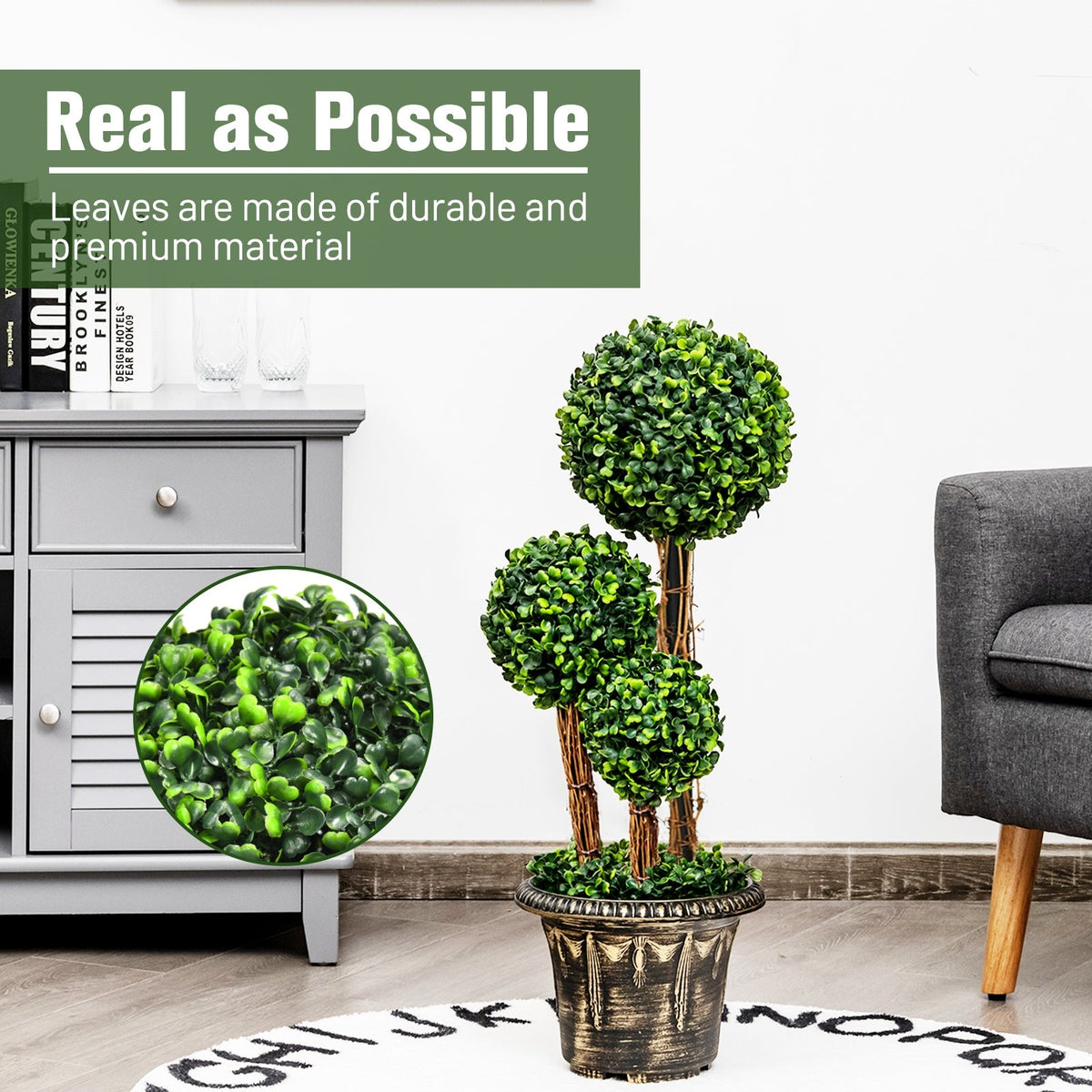 Faux Triple-Ball Topiary Tree, 30"