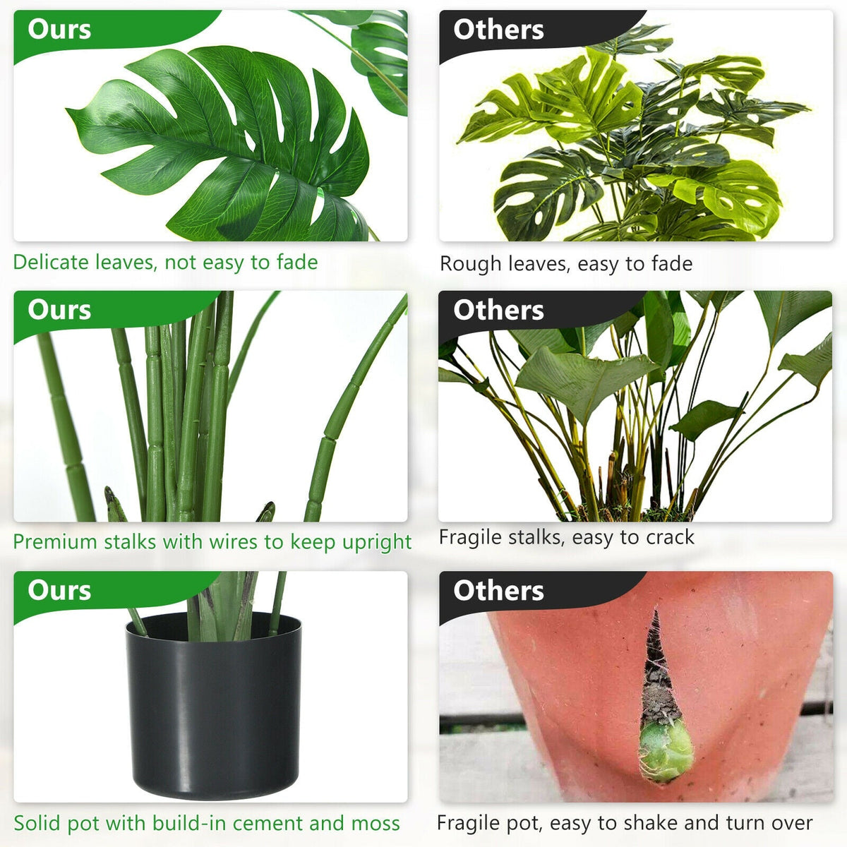 Faux Monstera Tree, 4 FT – Assorted Leaf Sizes