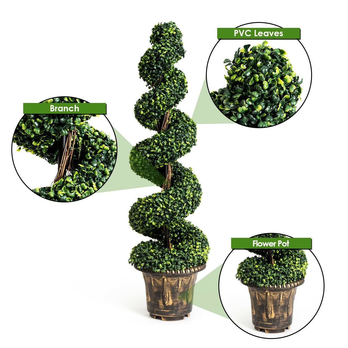 Faux Boxwood Spiral Trees, 4 FT – Set of 2