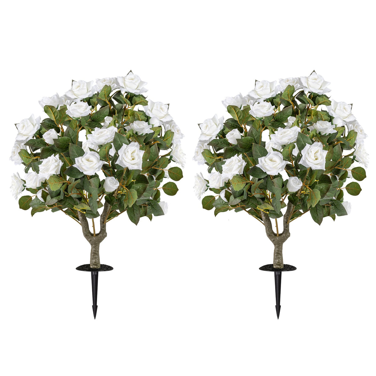 Faux Rose Flower Trees – Set of 2, White Blooms