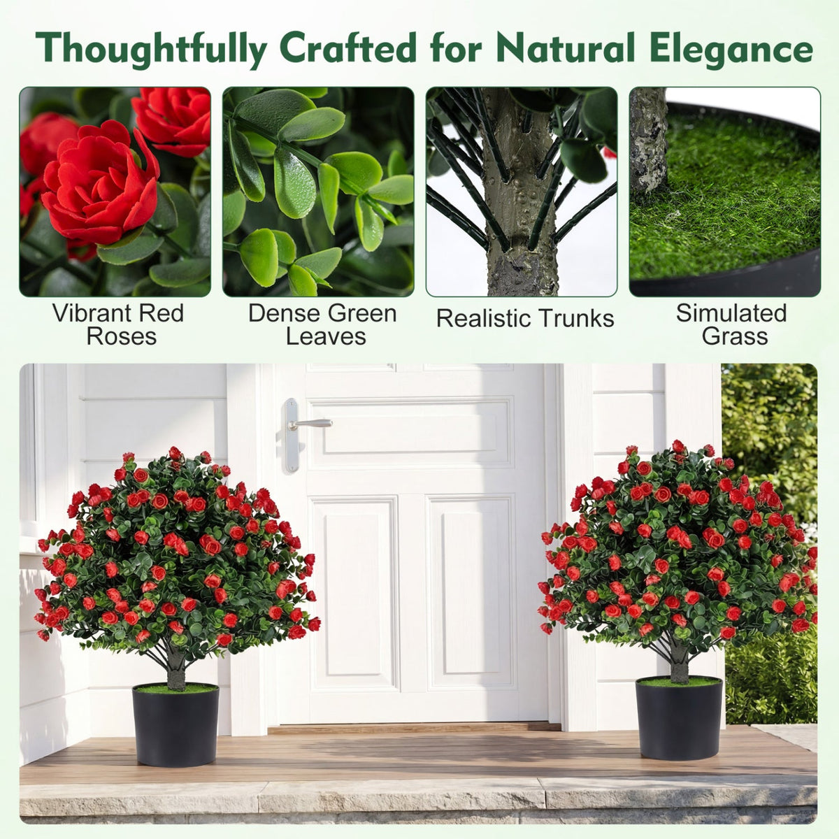 Faux Rose Topiary Ball Trees – Set of 2