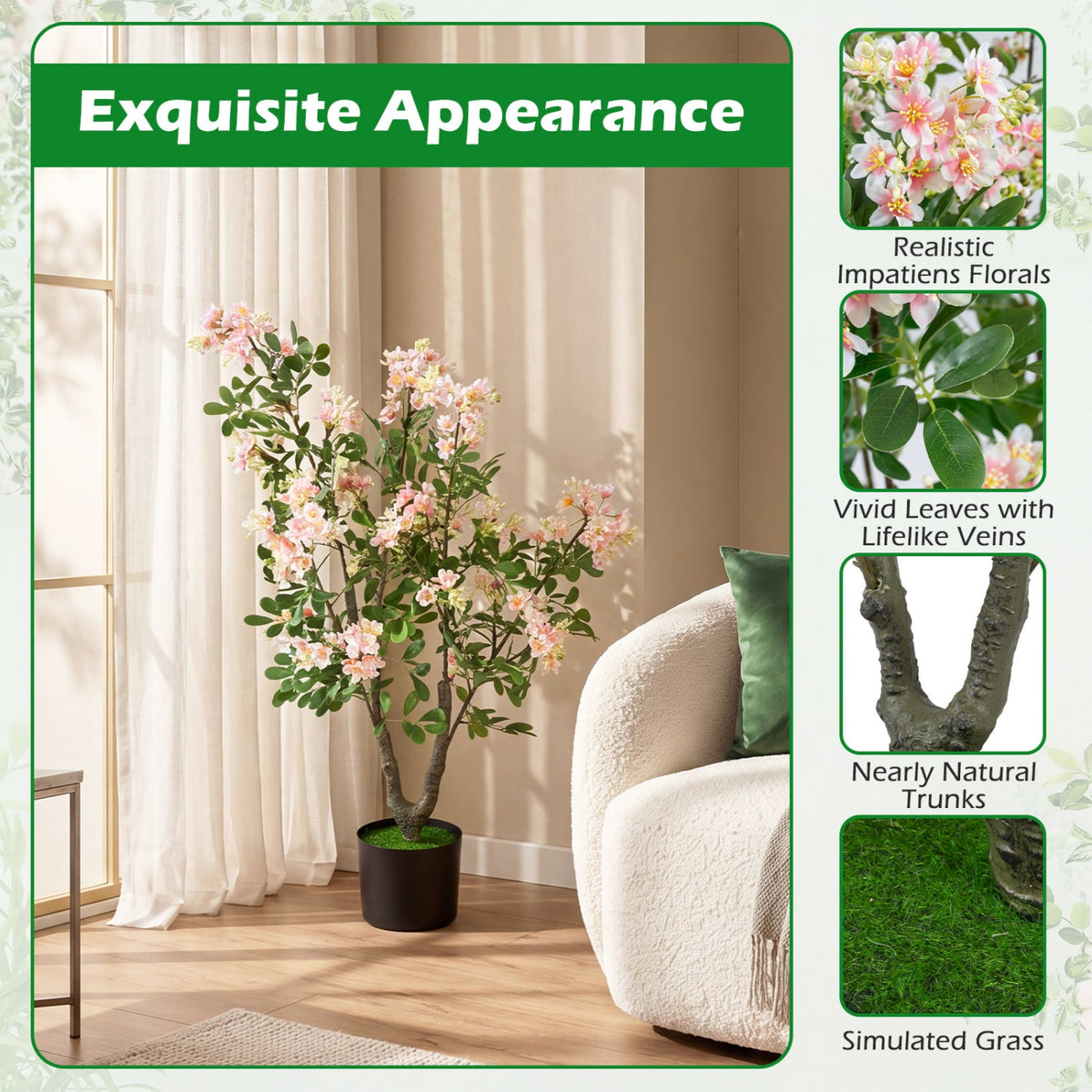 Faux Impatiens Tree, 36" – Pink Blooms & Fruit