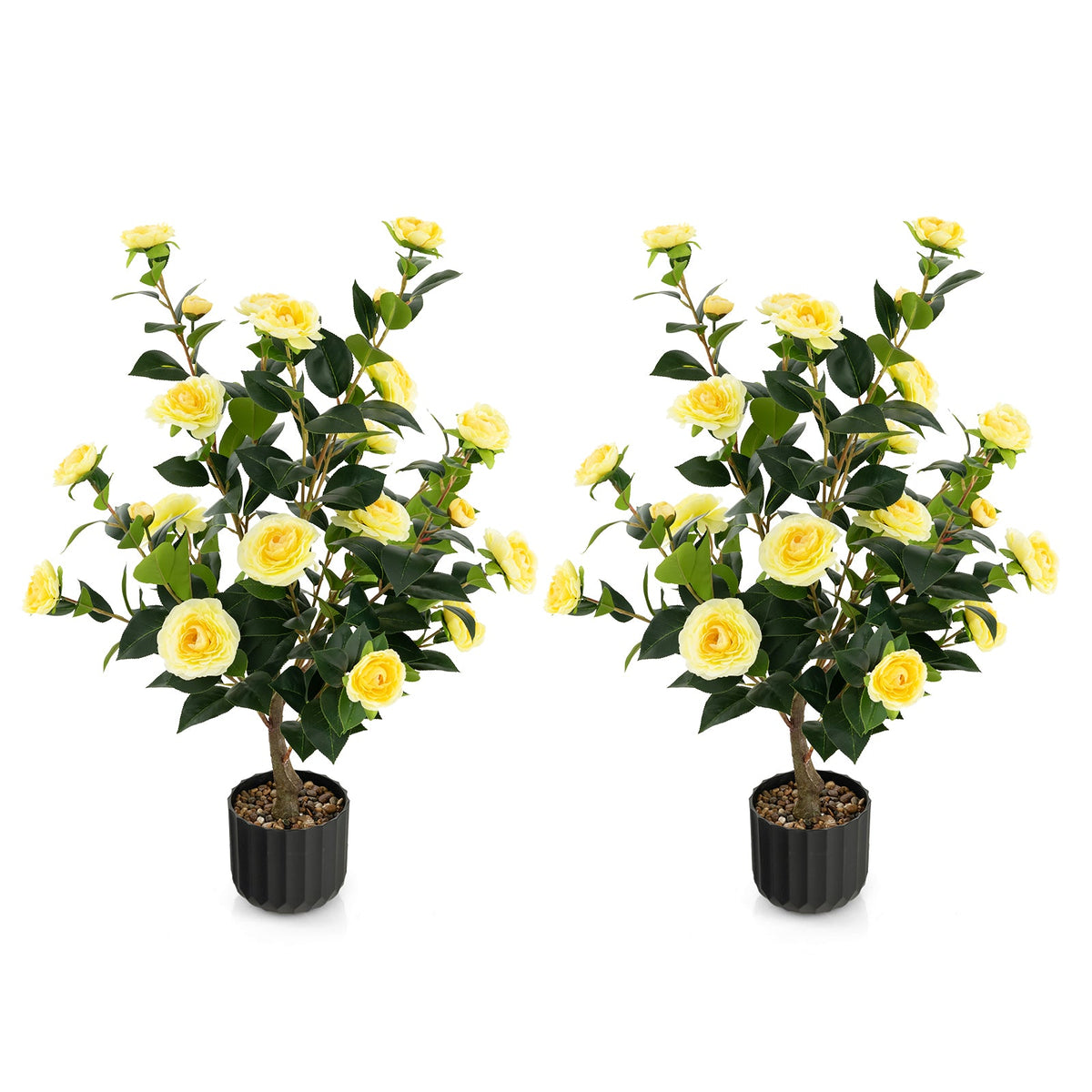 Faux Camellia Trees, 38" – Cement Pot Set of 2"