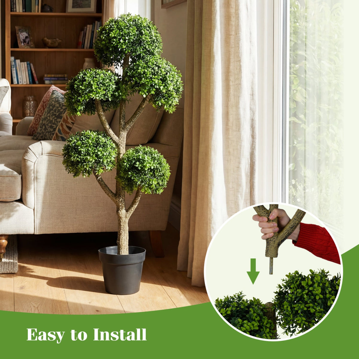 Faux Boxwood Topiary Tree, 46" – 5-Ball Design