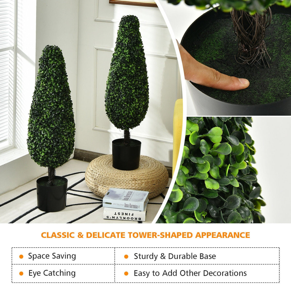 Faux Tower Topiary Trees, 3 FT – Set of 2