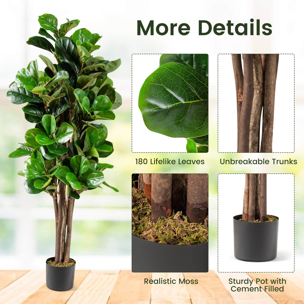 Faux Fiddle Leaf Fig Tree, 5 FT – Decorative Planter