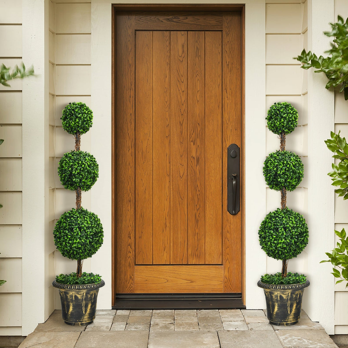 Faux Triple-Ball Topiary Tree, 4 FT – Potted