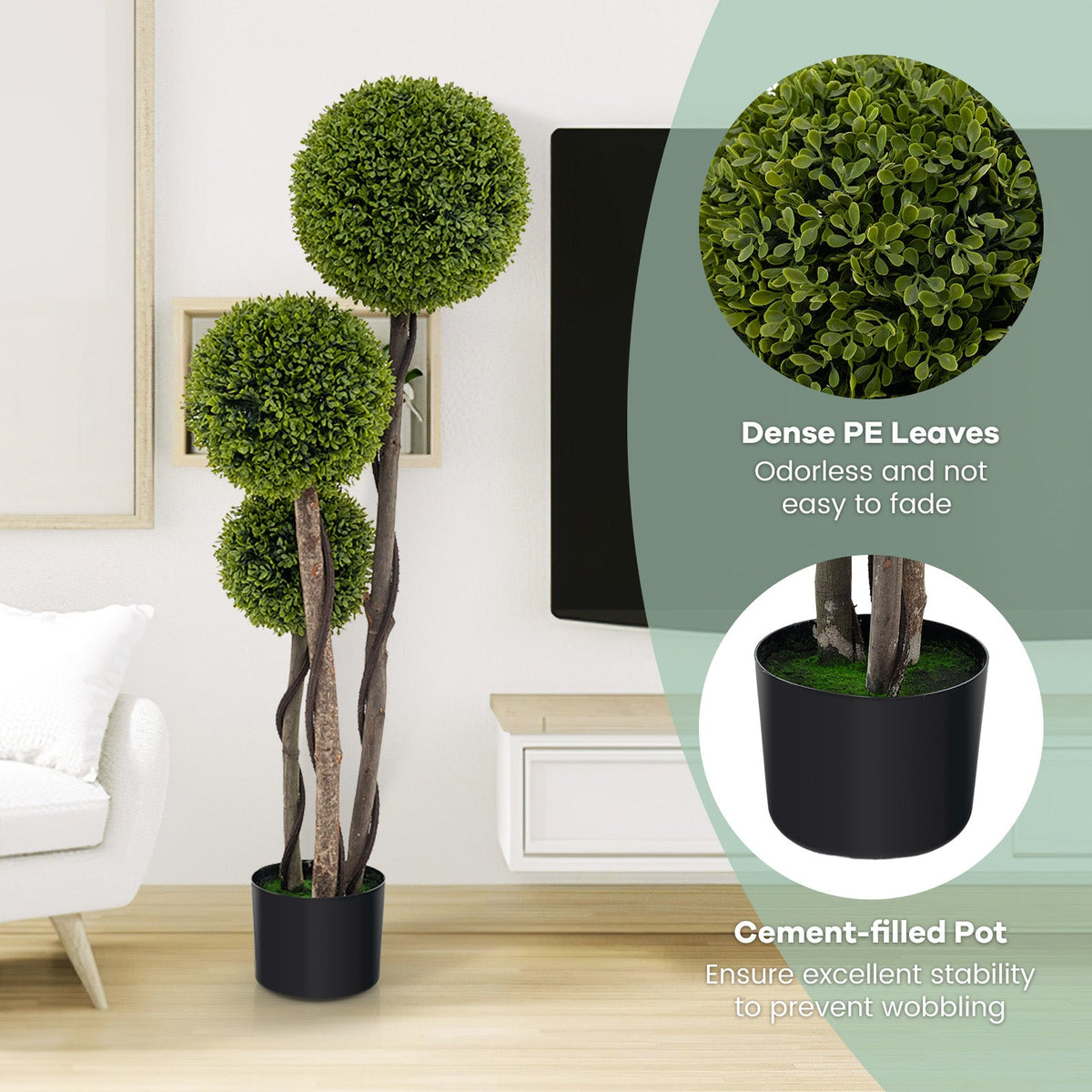 Faux Boxwood Topiary Tree, 4 FT - Triple Ball