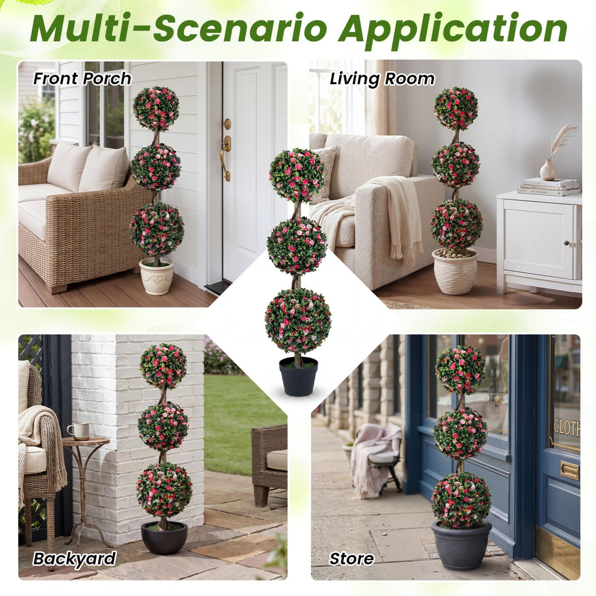 Faux Rose Topiary Tree, 43.5" – Triple Ball