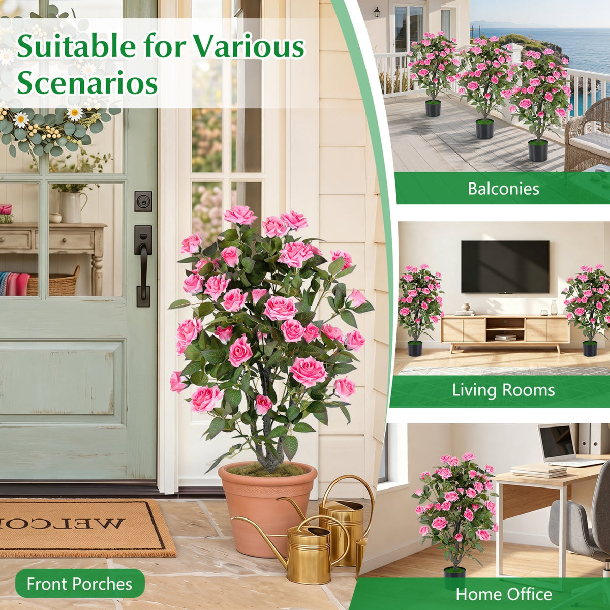 Artificial Rose Tree with Blooming Flowers - Set of 2