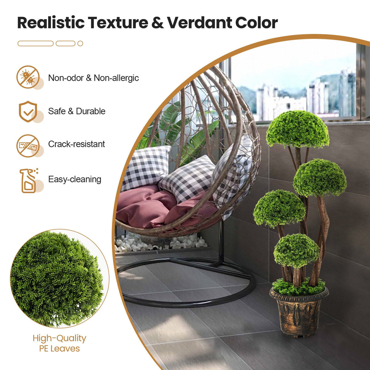 Faux Cedar Topiary Tree, 3 FT – Rattan Trunk
