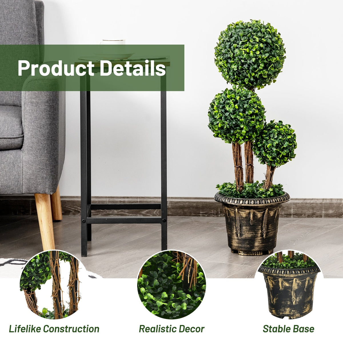 Faux Triple-Ball Topiary Tree, 30"