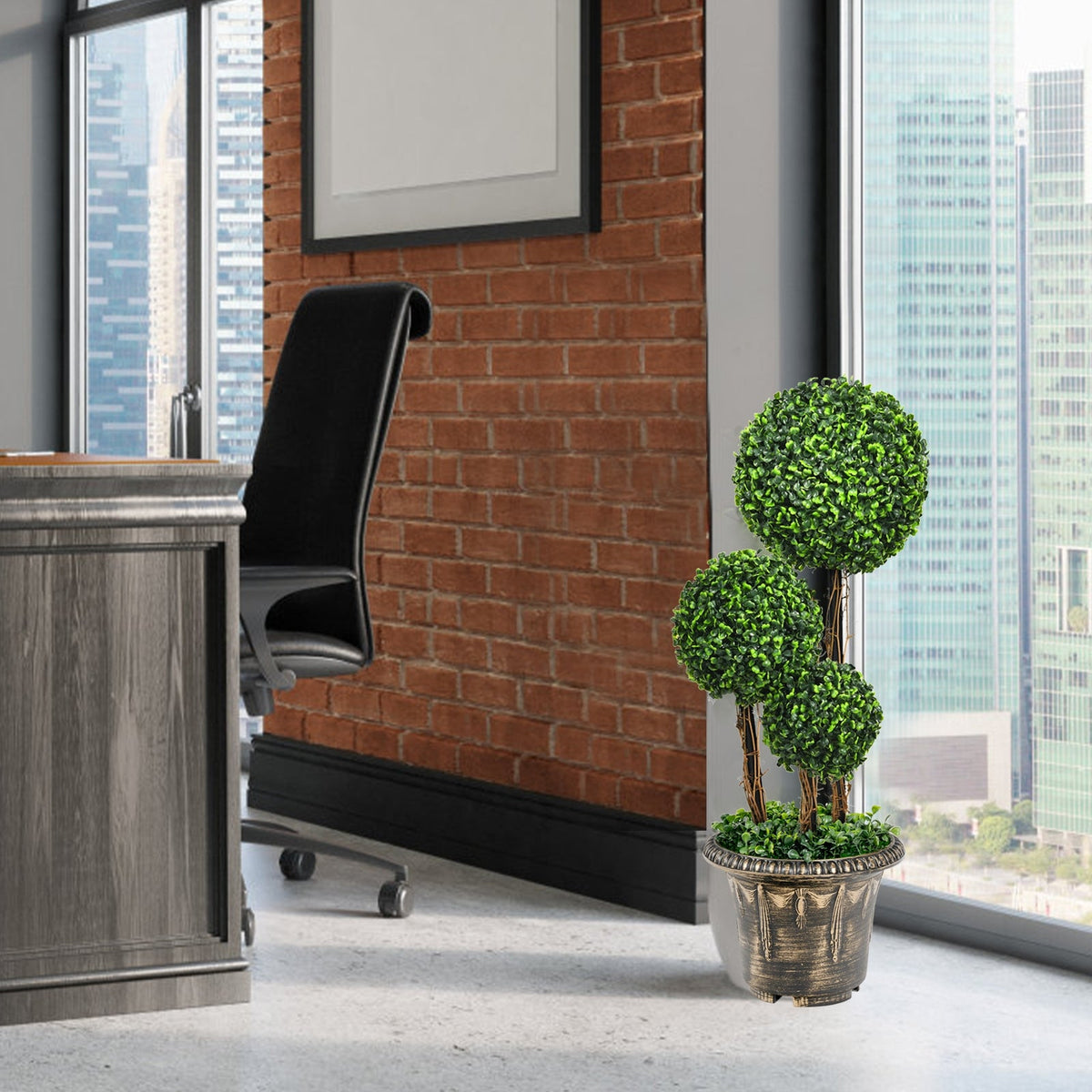 Faux Triple-Ball Topiary Tree, 30"