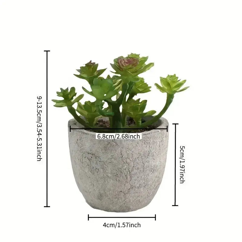 10pcs Mini Artificial Succulent Set - Modern Plastic Faux Plants in Gray Concrete Pots for Home Decor, Garden, Fish Tank, and Bonsai Decoration