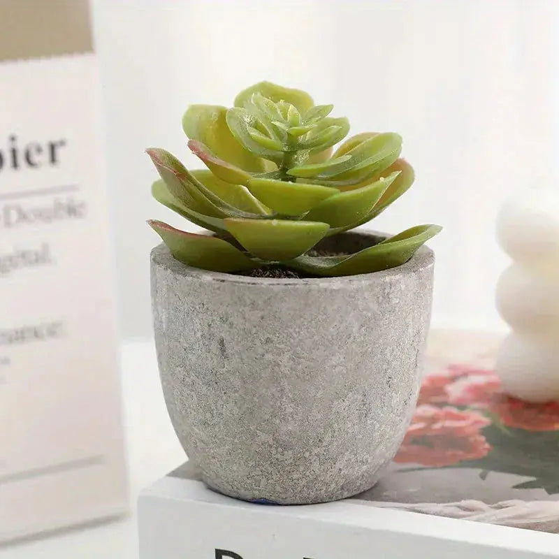 10pcs Mini Artificial Succulent Set - Modern Plastic Faux Plants in Gray Concrete Pots for Home Decor, Garden, Fish Tank, and Bonsai Decoration