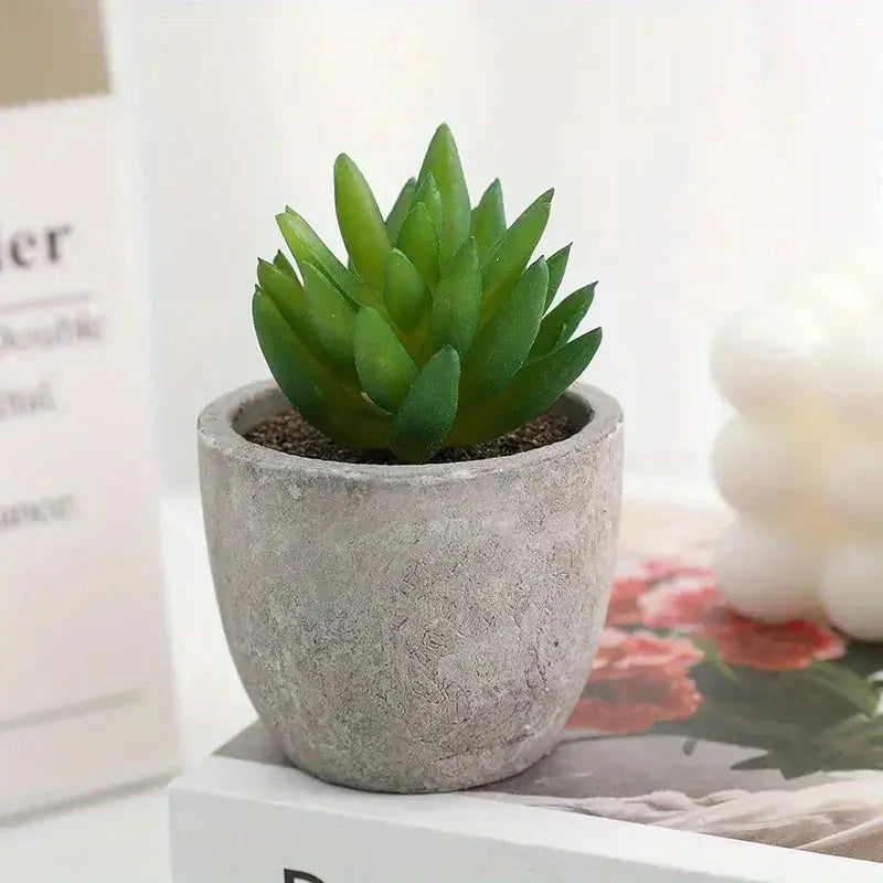 10pcs Mini Artificial Succulent Set - Modern Plastic Faux Plants in Gray Concrete Pots for Home Decor, Garden, Fish Tank, and Bonsai Decoration