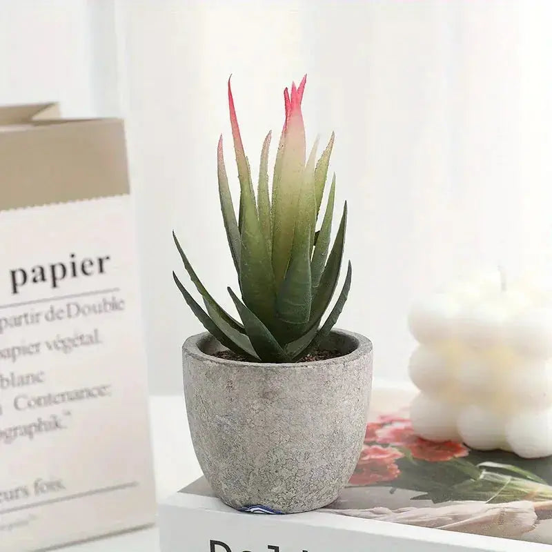 10pcs Mini Artificial Succulent Set - Modern Plastic Faux Plants in Gray Concrete Pots for Home Decor, Garden, Fish Tank, and Bonsai Decoration