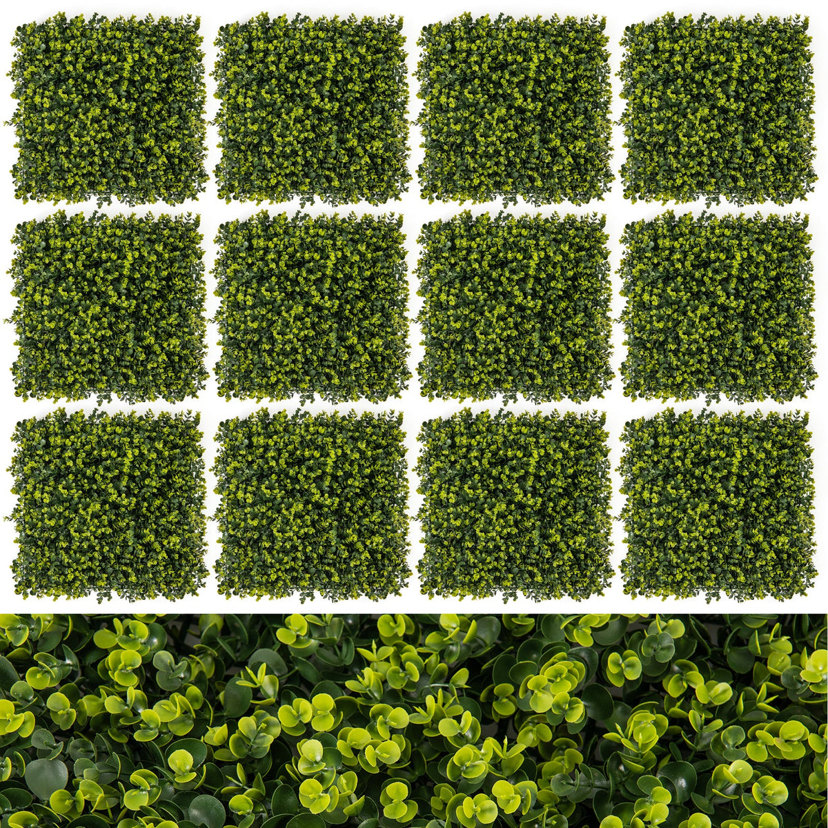 Faux Eucalyptus Hedge Panels, 20" x 20" – Set of 12