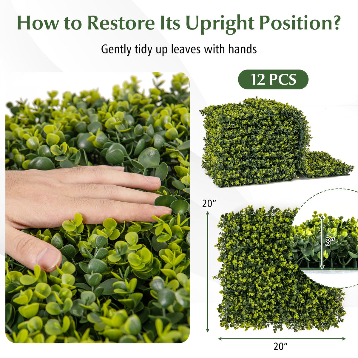 Faux Eucalyptus Hedge Panels, 20" x 20" – Set of 12