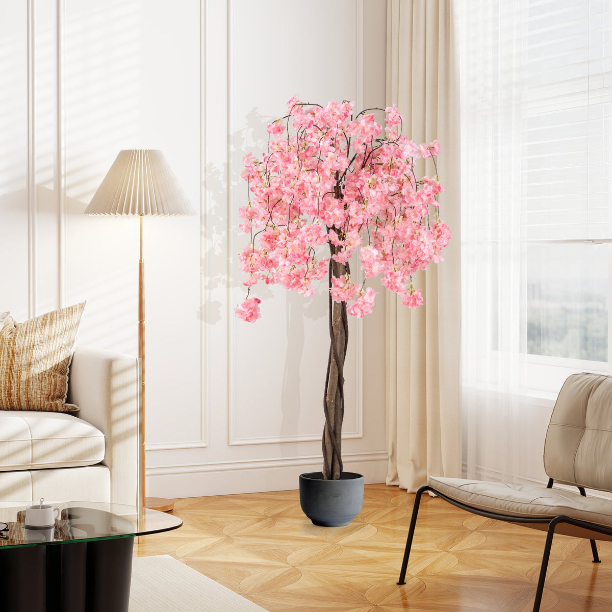 Faux Cherry Blossom Trees, 5.5 FT – Set of 2, Pink & White Blooms