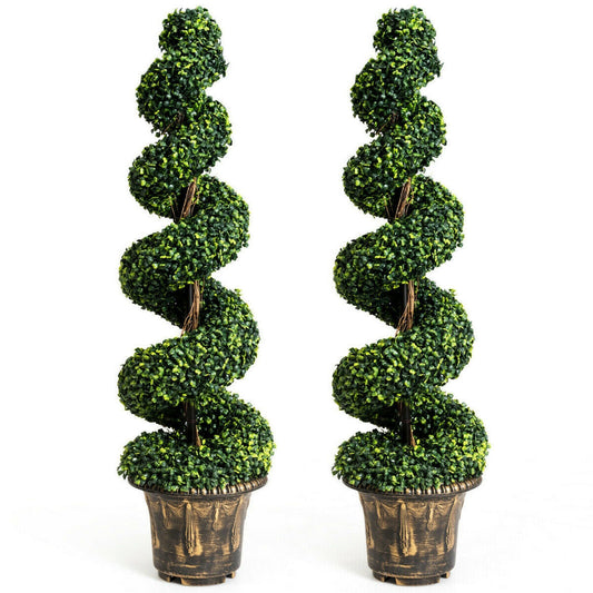 Faux Boxwood Spiral Trees, 4 FT – Set of 2