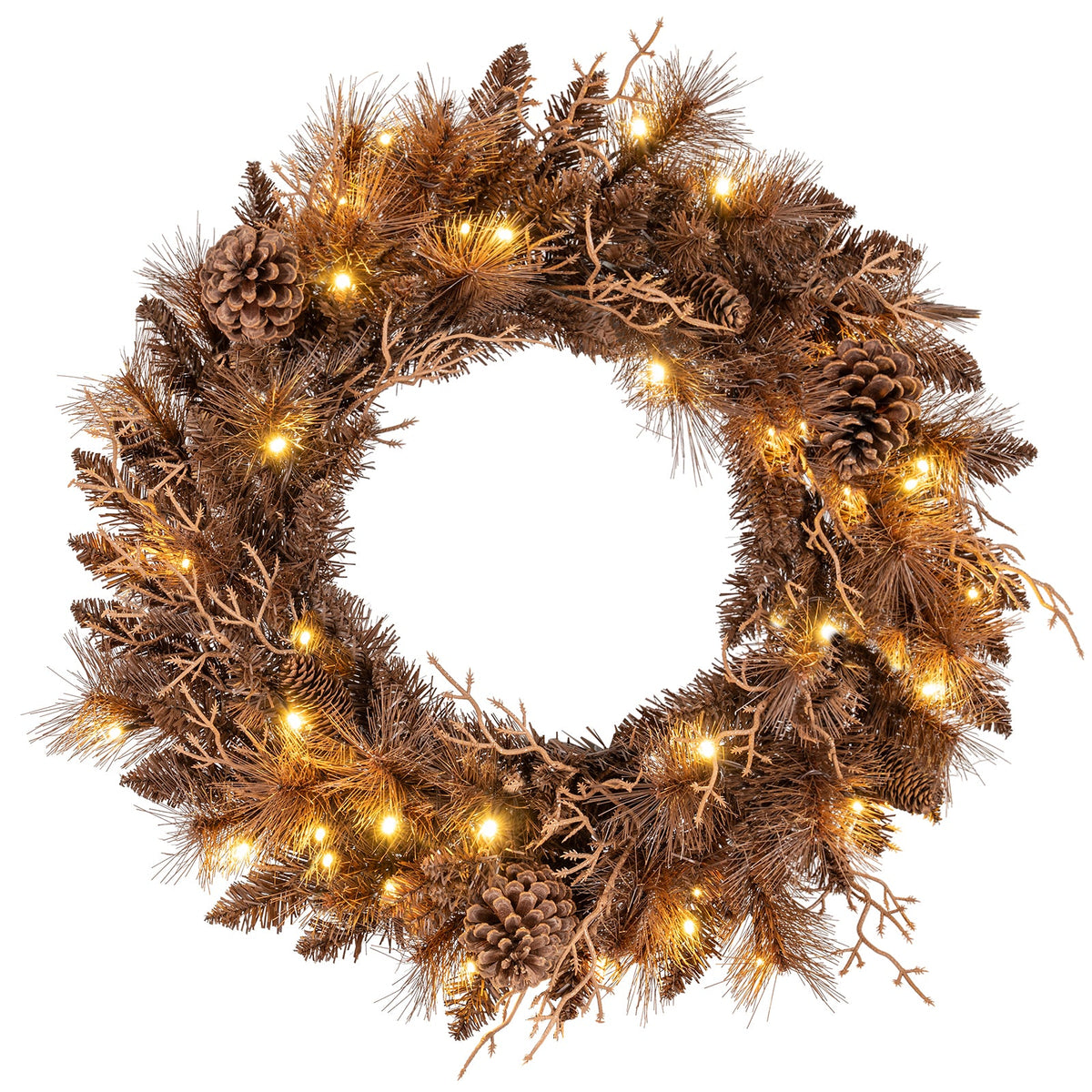 Faux Pre-Lit Christmas Wreath, 24" – 35 Warm White LED Lights