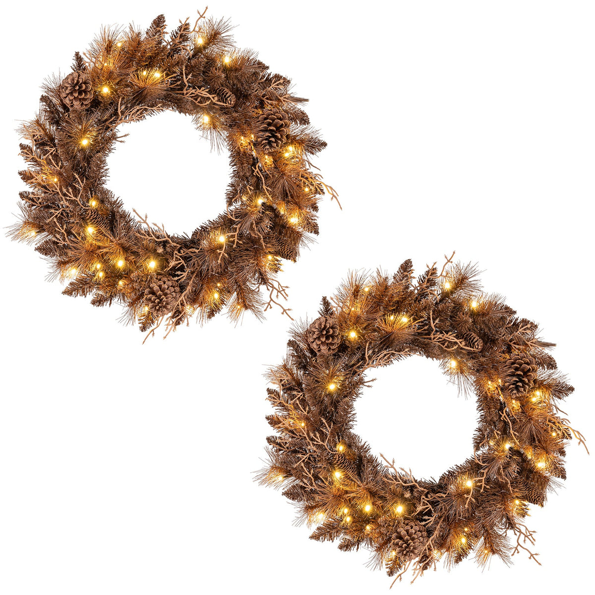 Faux Pre-Lit Christmas Wreath, 24" – 35 Warm White LED Lights