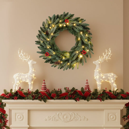 Faux Pre-Lit Christmas Wreath, 24" – 90 Frosted Branch Tips