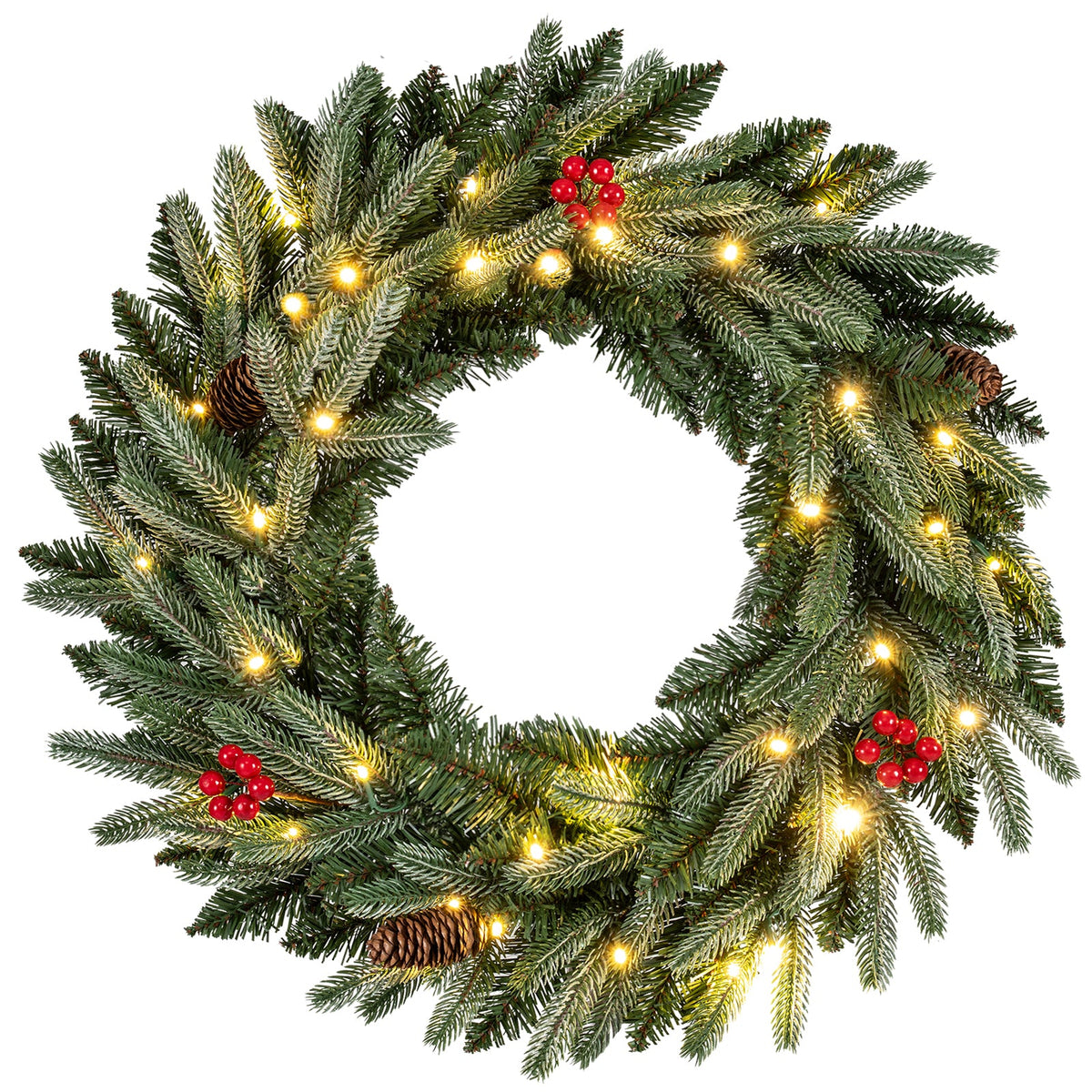 Faux Pre-Lit Christmas Wreath, 24" – 90 Frosted Branch Tips