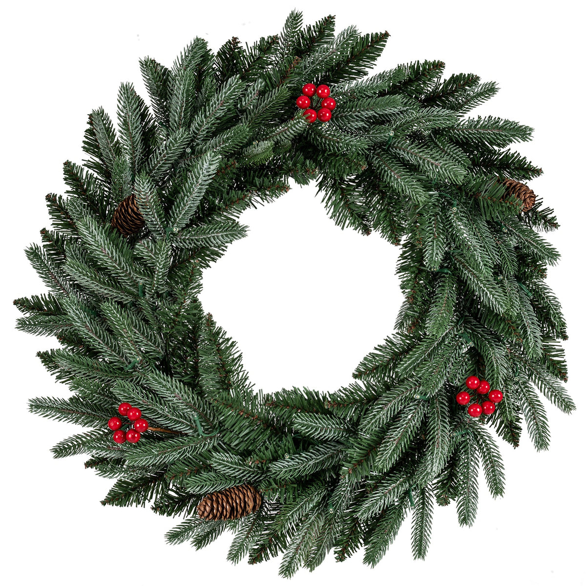 Faux Pre-Lit Christmas Wreath, 24" – 90 Frosted Branch Tips