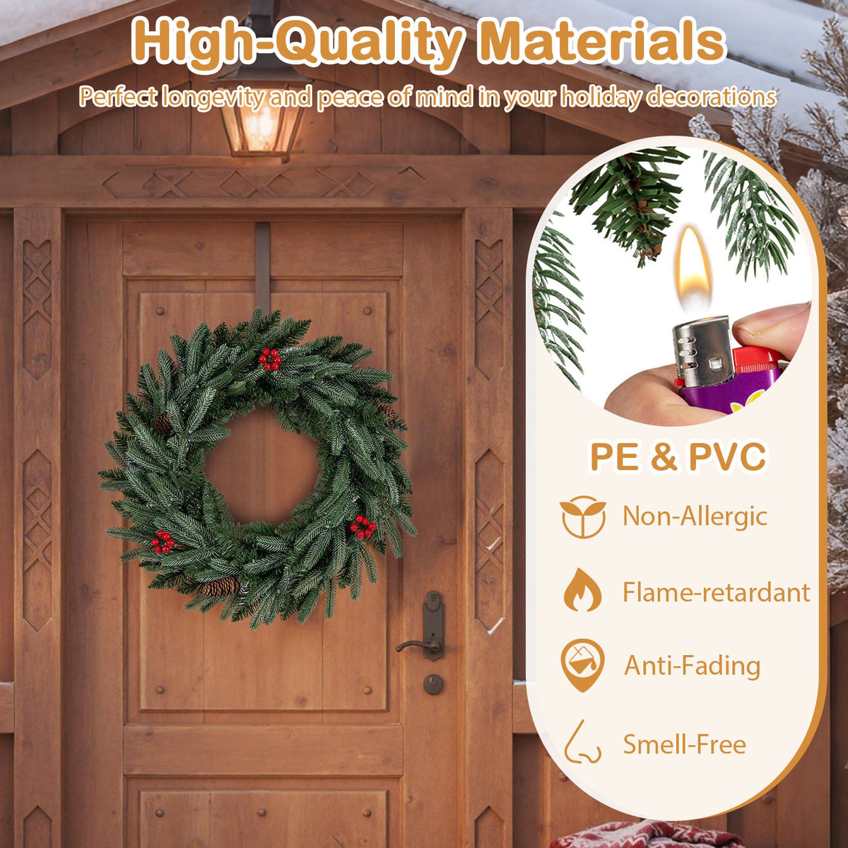 Faux Pre-Lit Christmas Wreath, 24" – 90 Frosted Branch Tips