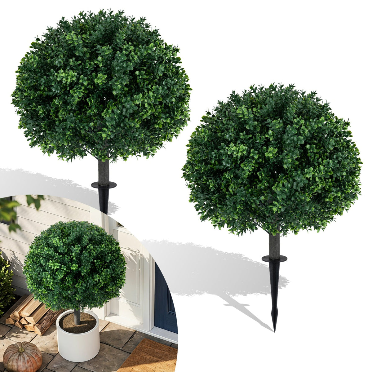 Faux Boxwood Topiary Trees, 27" – Set of 2