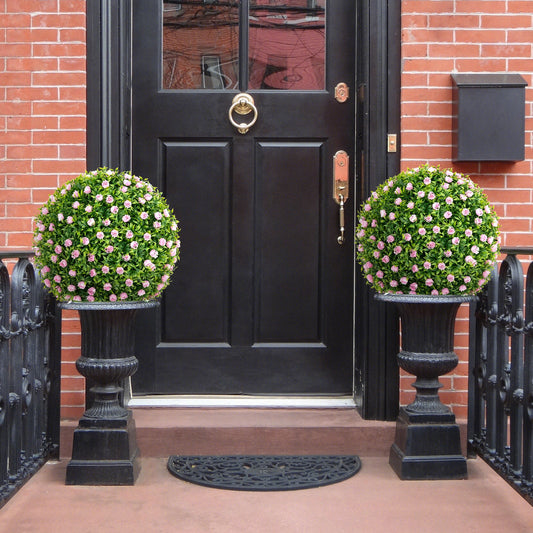 Faux Floral Topiary Balls, 17.5" – Set of 2