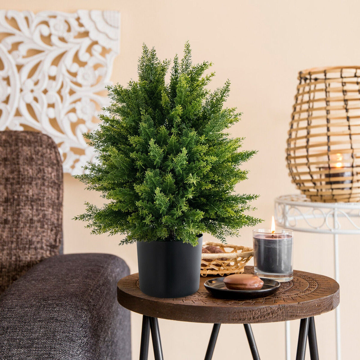 Faux Cedar Topiary Ball Trees, 22" – Set of 2