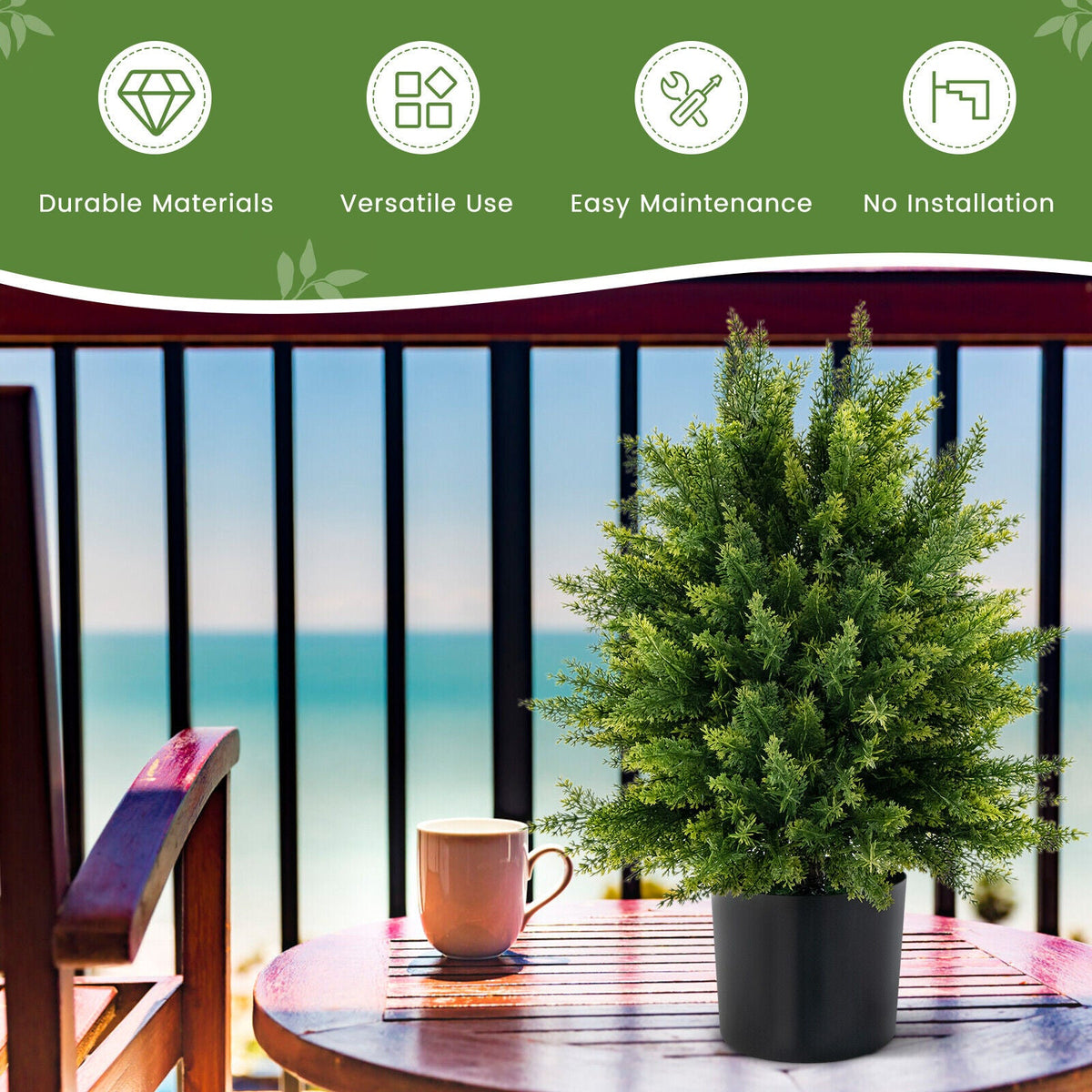 Faux Cedar Topiary Ball Trees, 22" – Set of 2