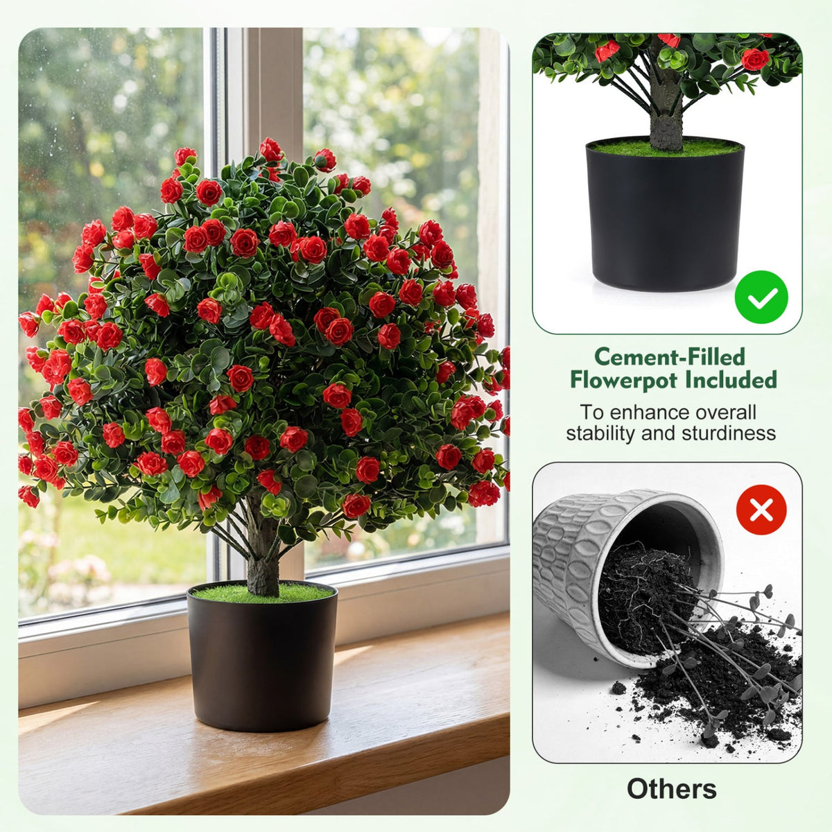 Faux Rose Topiary Ball Trees – Set of 2