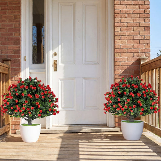 Faux Rose Topiary Ball Trees – Set of 2