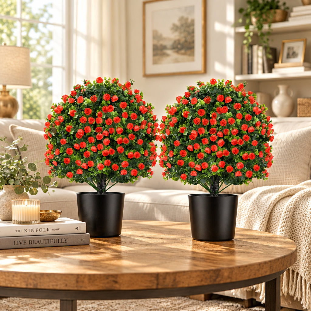 Faux Rose Topiary Trees – Set of 2