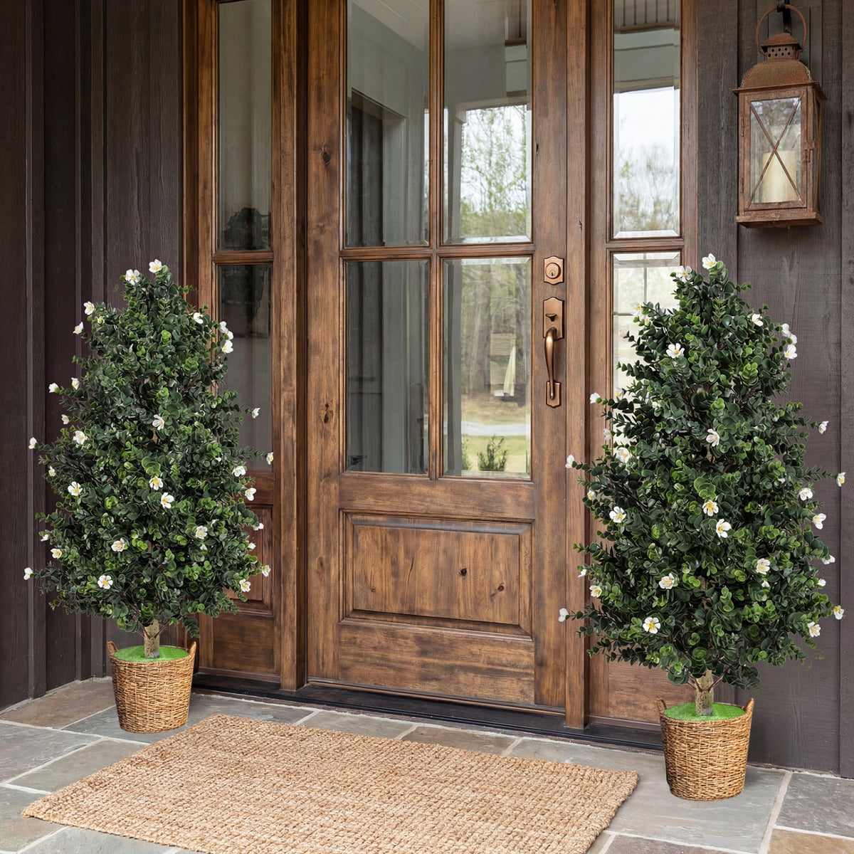 Faux Floral Cone Topiary Trees – Set of 2