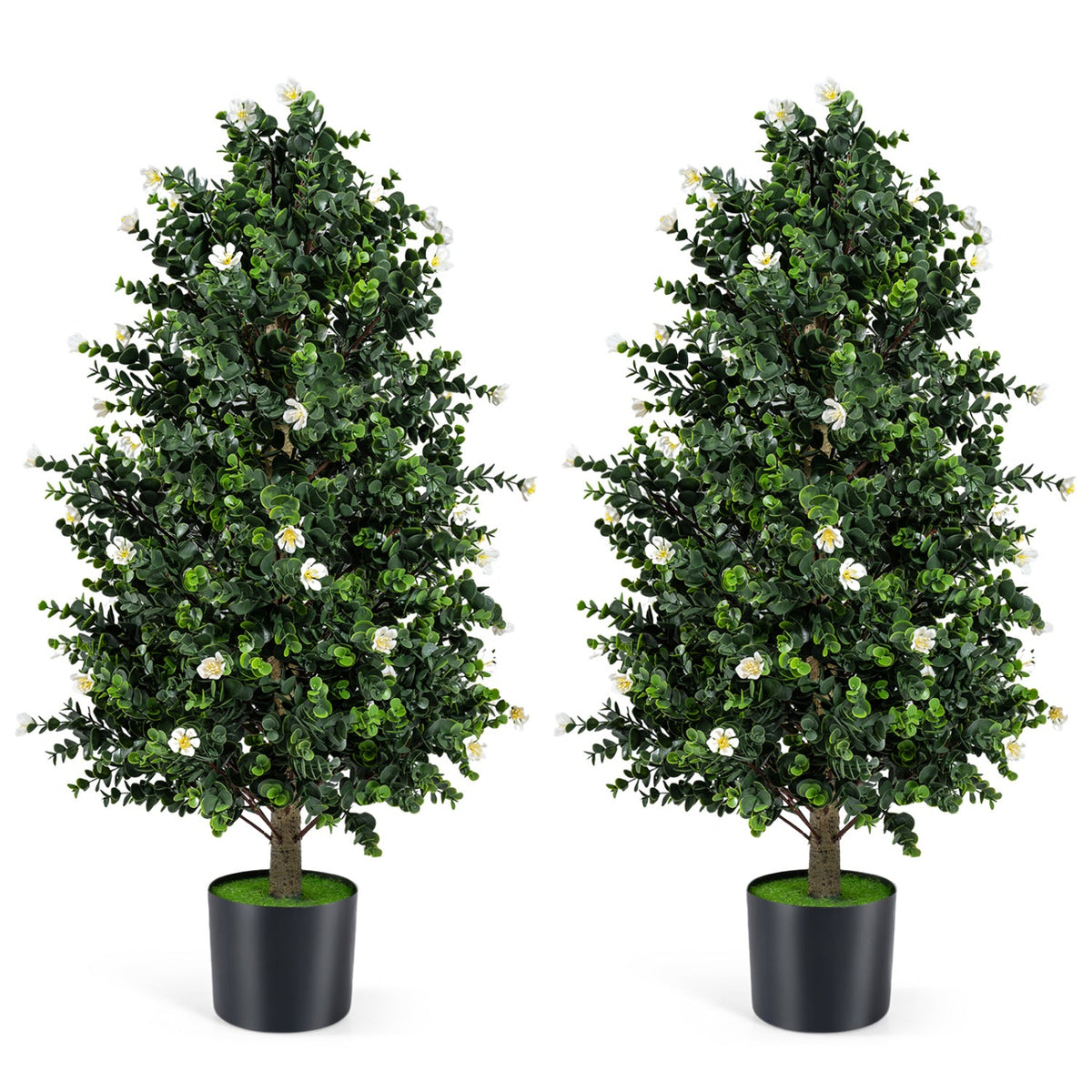 Faux Floral Cone Topiary Trees – Set of 2