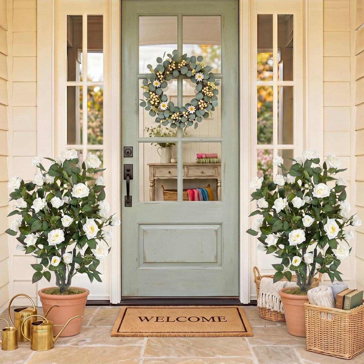 Faux Rose Tree, 35.5" – Potted, Blooming Roses
