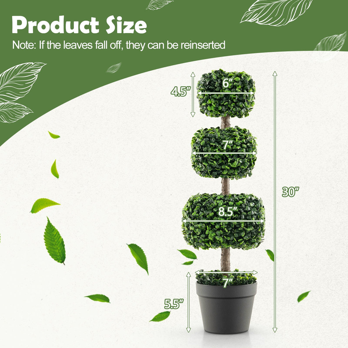 Faux Boxwood Topiary Tree, 35"