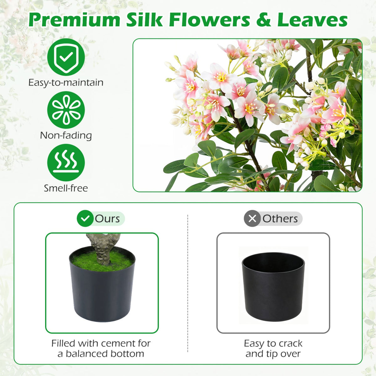 Faux Impatiens Tree, 36" – Pink Blooms & Fruit