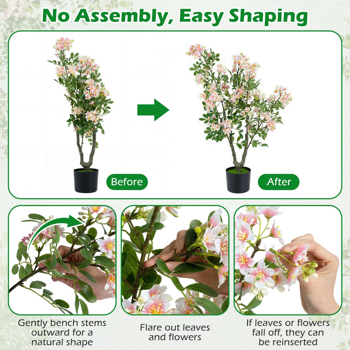 Faux Impatiens Tree, 36" – Pink Blooms & Fruit