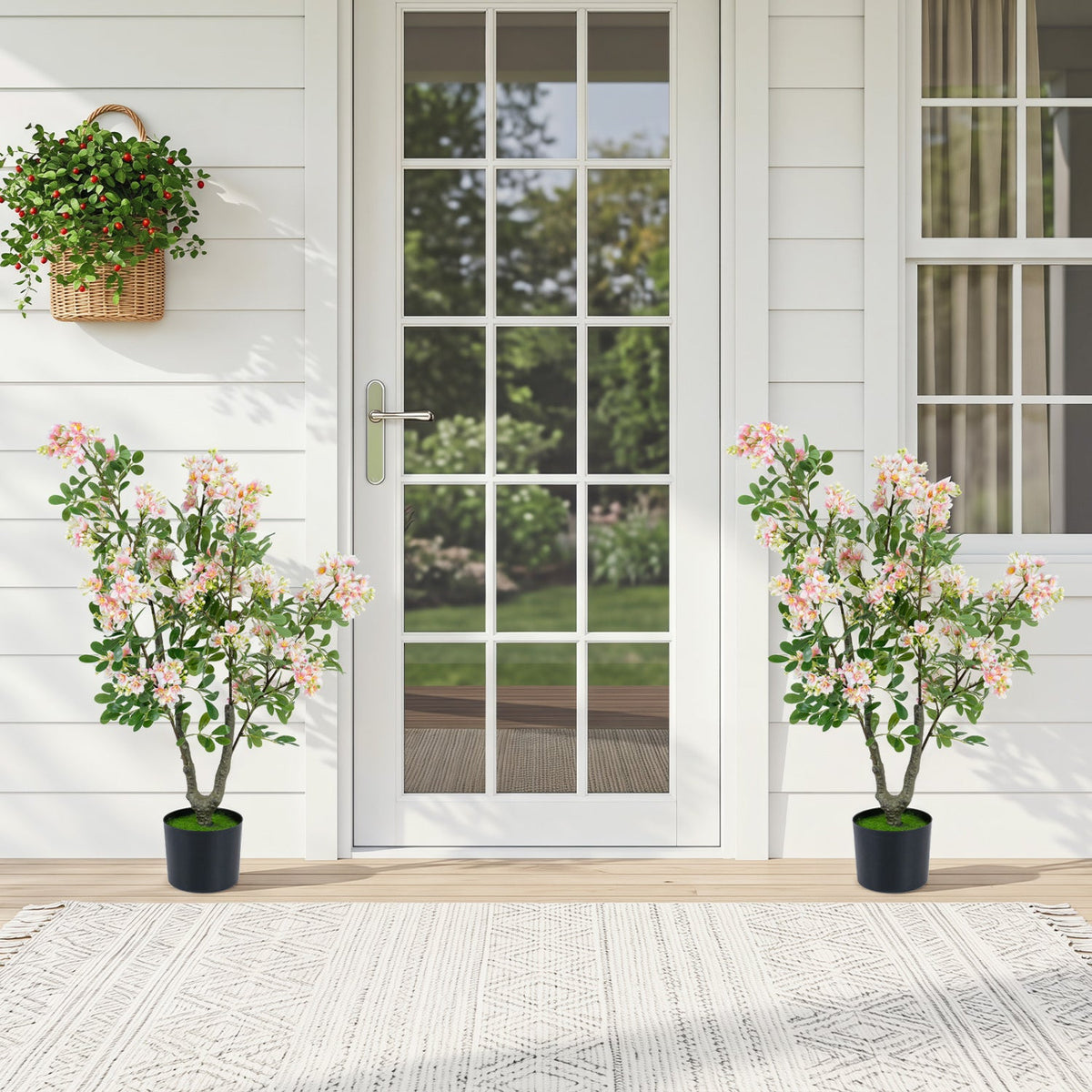 Faux Impatiens Tree, 36" – Pink Blooms & Fruit