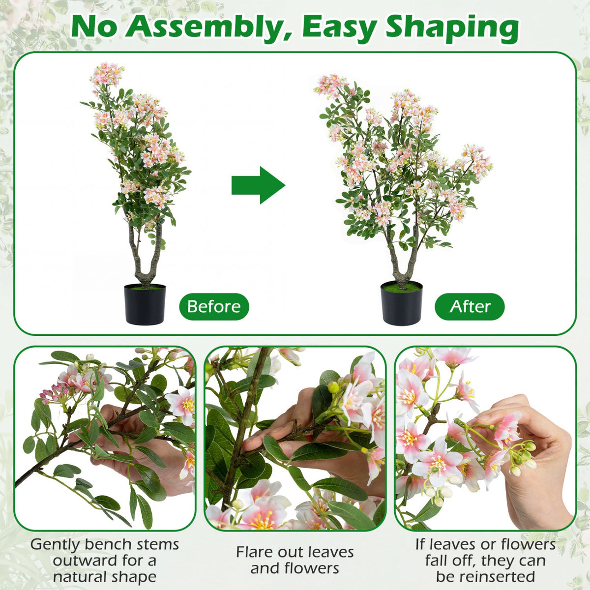 Faux Impatiens Tree, 36" – Pink Blooms & Fruit
