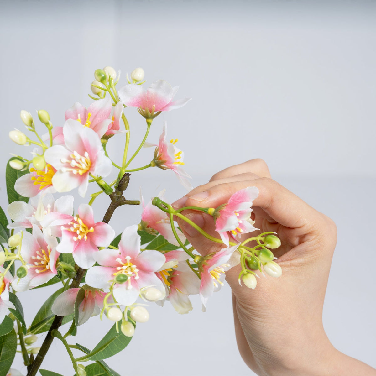 Faux Impatiens Tree, 36" – Pink Blooms & Fruit