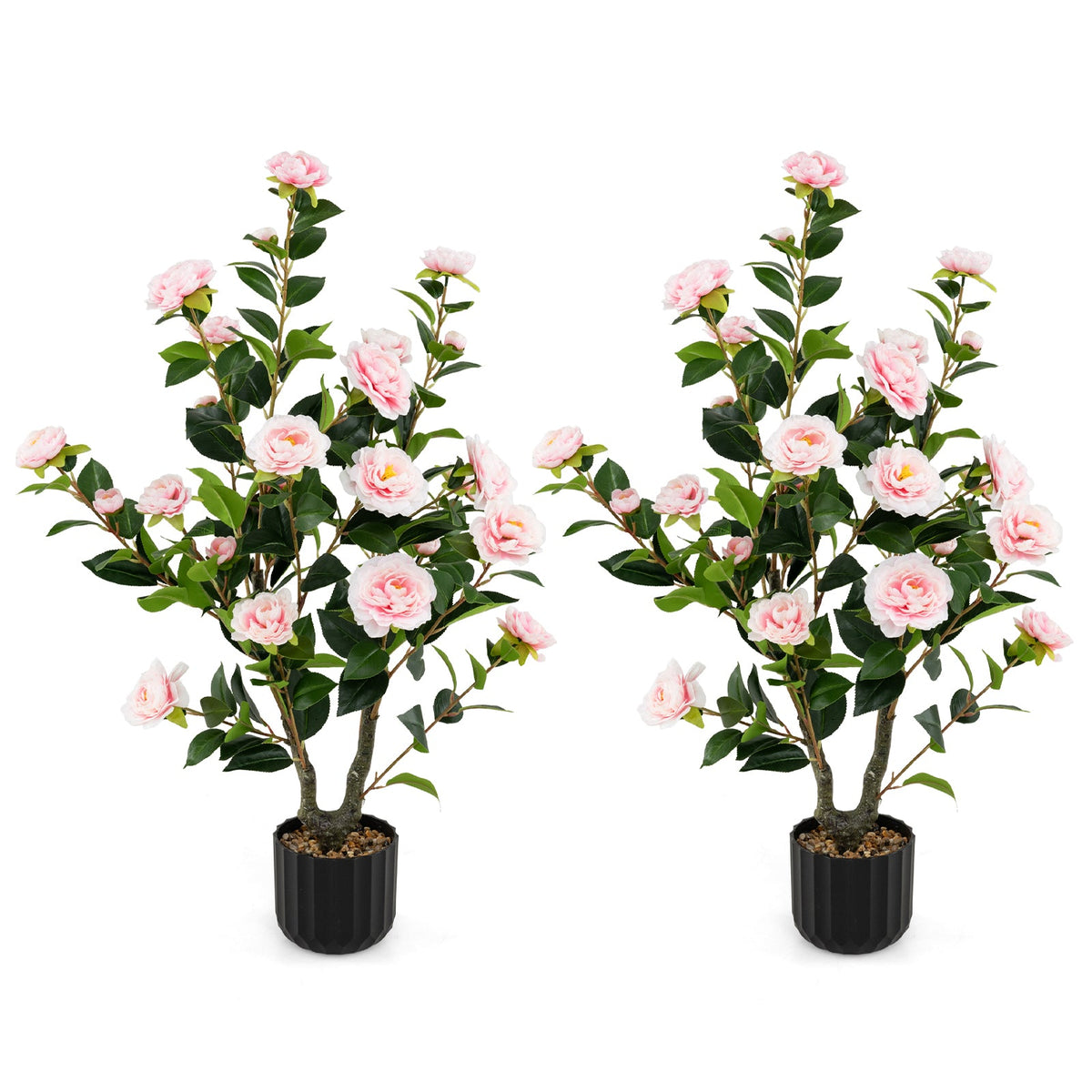 Faux Camellia Trees, 38" – Cement Pot Set of 2"