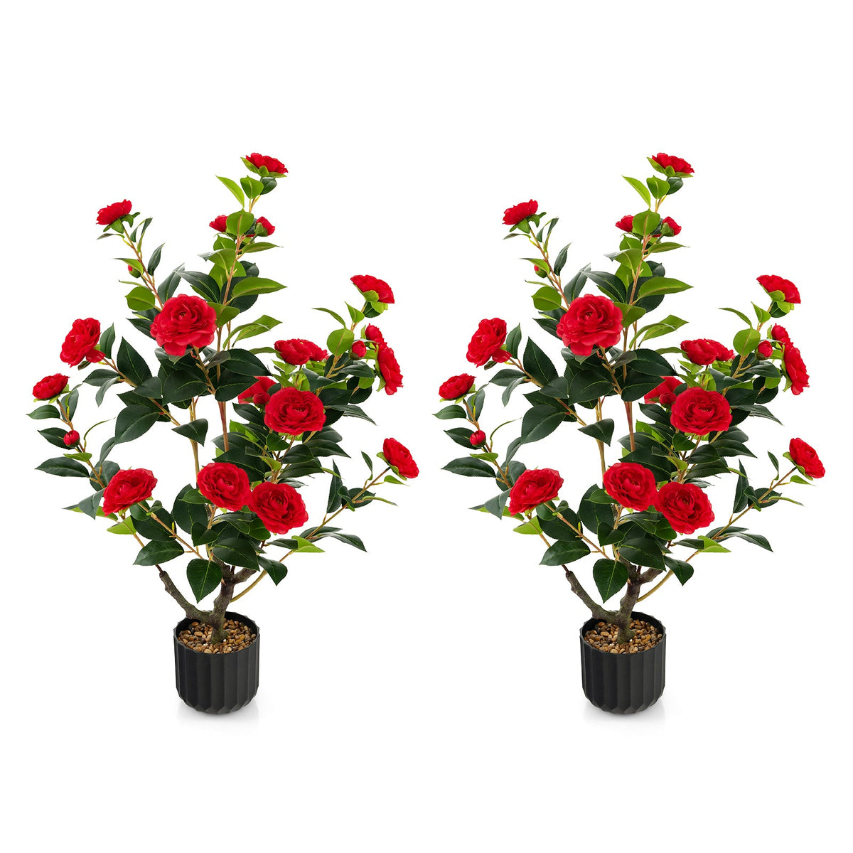 Faux Camellia Trees, 38" – Cement Pot Set of 2"