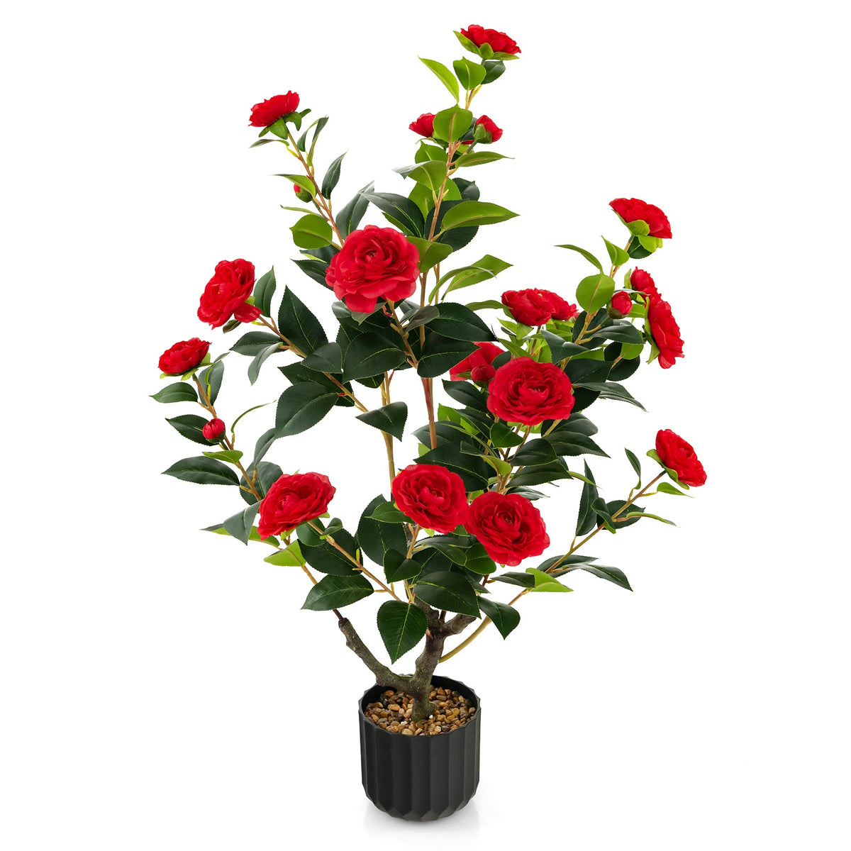 Faux Camellia Trees, 38" – Cement Pot Set of 2"